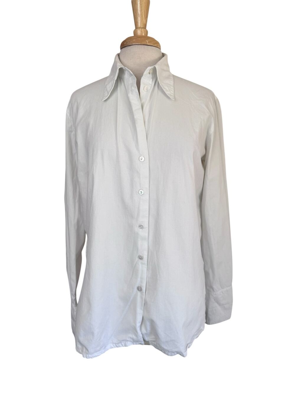 Vintage 90s White 100% Cotton Button Up Shirt Size 10 Medium Womens GEORGIOU